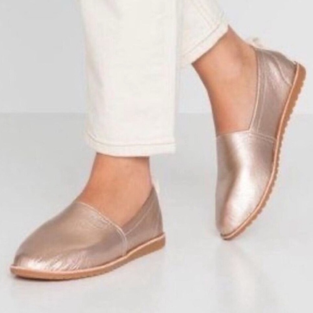 Sorel Ella metallic rose gold leather slip-on shoes